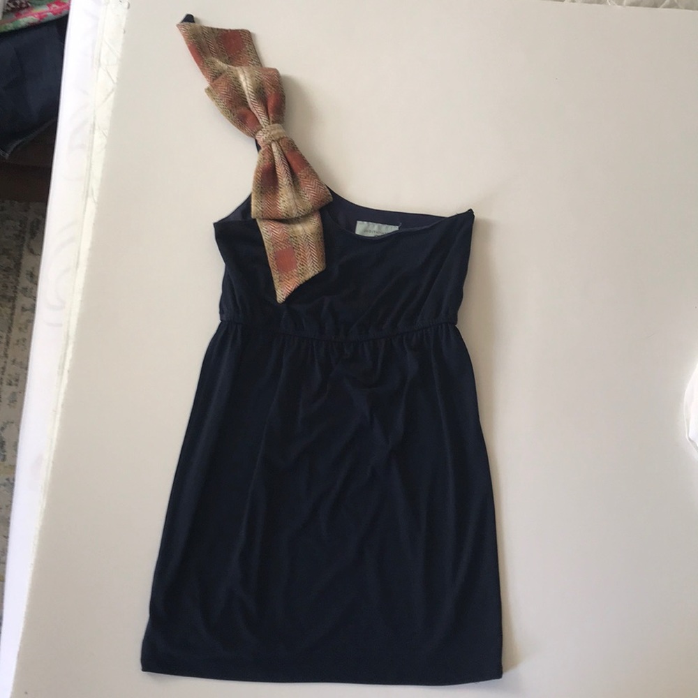 judith march navy dress with tweed bow